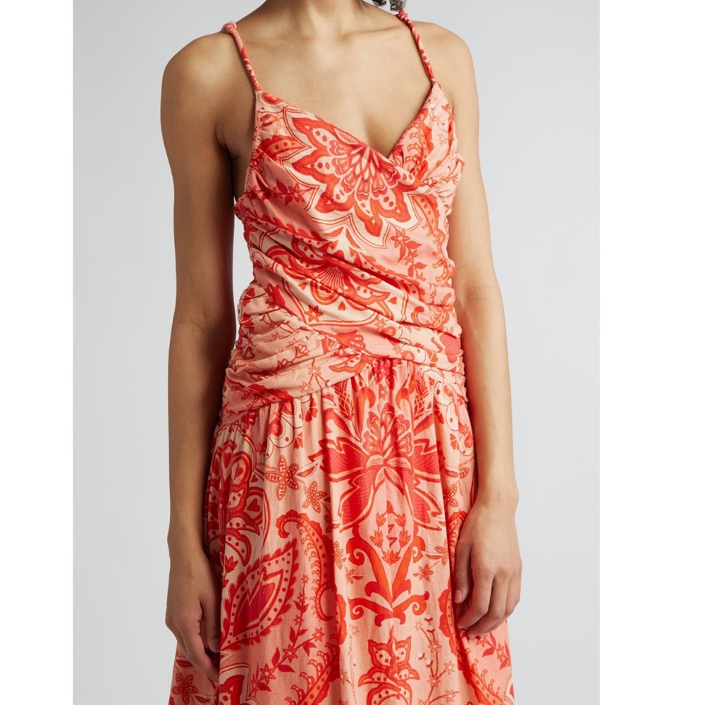 FARM RIO Jaipur Paisley Crossover Linen Blend Maxi Sundress Red Orange Sze L NWT - Picture 5 of 16